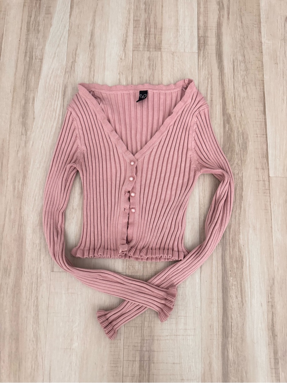 Windsor Ribbed Button-Up V-Neck Cardigan in Dusty Pink
